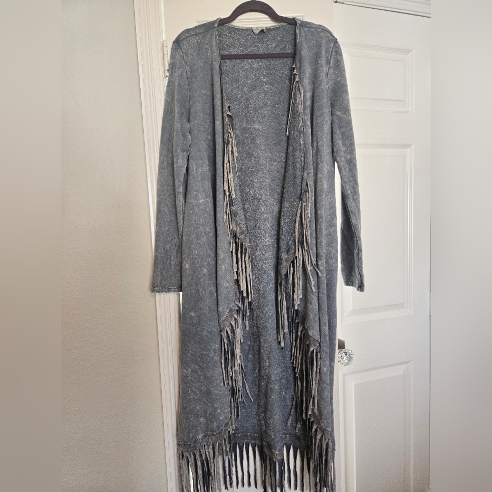 Blue Buttercup Fringe Open-Front Cardigan View 2